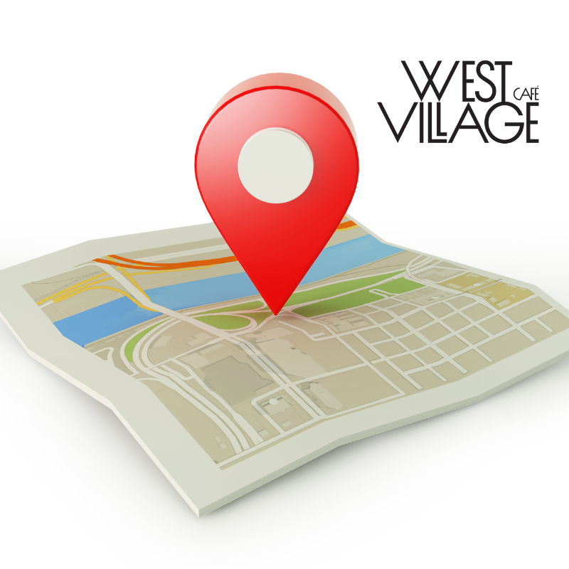 Stylized map showing West Village Café in Surrey